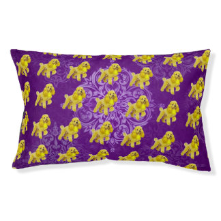 Purple Yellow Poodle Floral Pattern Pet Bed