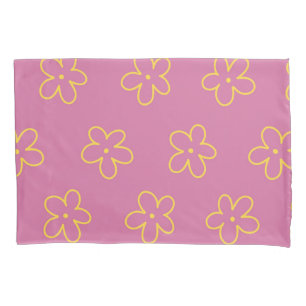 Purple Yellow Retro Y2K Bold Blossom Floral Pillow Case