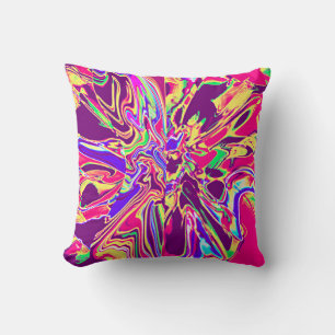 Purple Yellow Rose Blue Abstract Art Flower Design Throw Pillow