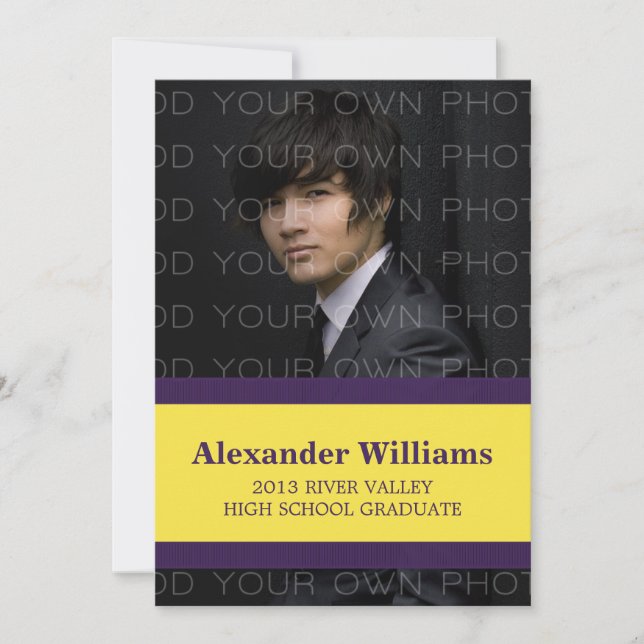 Purple/Yellow School Color Stripes Grad Invite (Front)