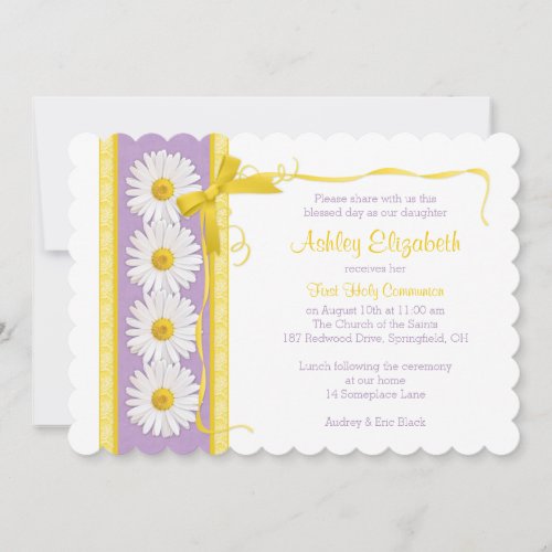 Purple Yellow Shasta Daisy Communion Invitation