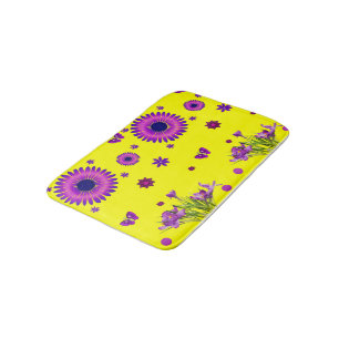 Purple & yellow shower bath mat bathroom