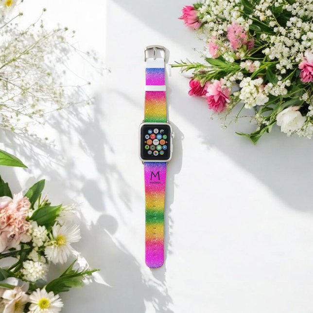 Purple Yellow Sparkle Rainbow Monogram  Apple Watch Band (Creator Uploaded)