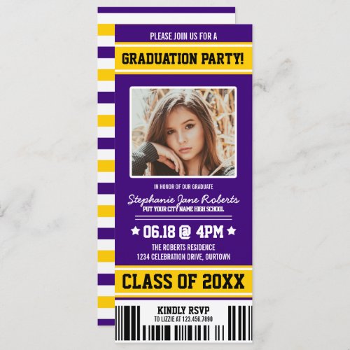 PurpleYellow Sporty Graduation Party Ticket Invitation