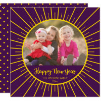 Purple Yellow Starburst Happy New Year Photo Card