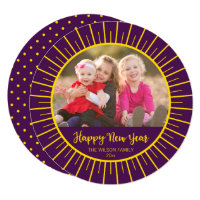 Purple Yellow Starburst Happy New Year Photo Card