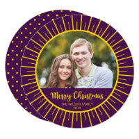 Purple Yellow Starburst Merry Christmas Photo Card