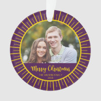 Purple Yellow Starburst Merry Christmas Photo Ornament