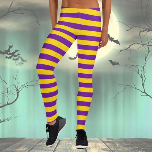 Purple  Yellow Striped Costume Leggings