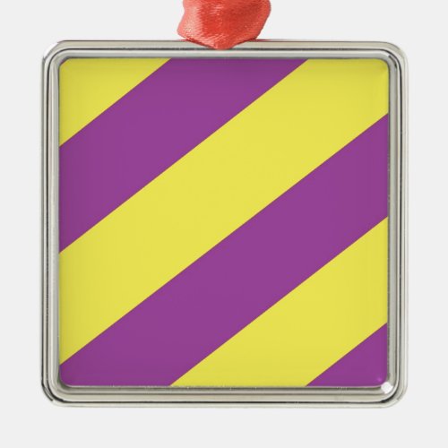 Purple  Yellow Stripes Metal Ornament