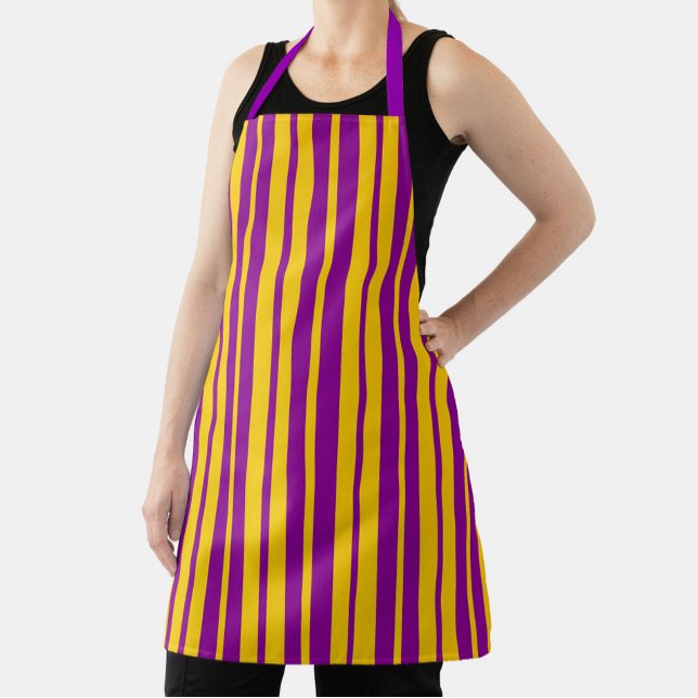 Purple Yellow Stylish Stripes Pattern Design  Apron (Creator Uploaded)