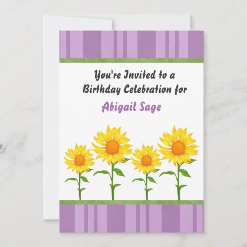 Purple &amp; Yellow Sunflower Birthday Invitation