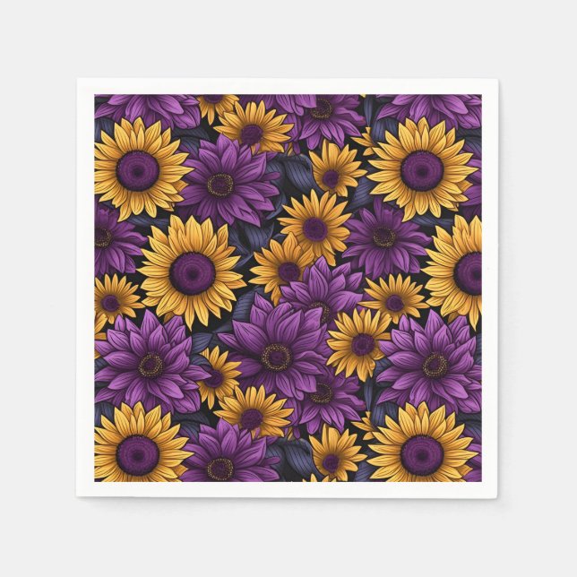 Purple Yellow Sunflower Pattern Napkins (Front)