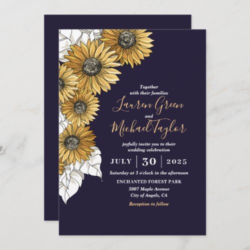 Purple Yellow Sunflower Spring Floral Wedding Invitation