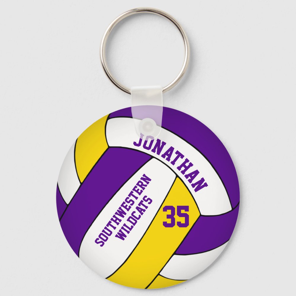 purple yellow team name boys' volleyball keychain