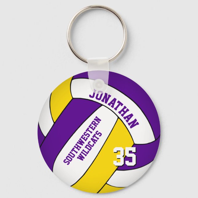 purple yellow team name boys' volleyball keychain (Front)