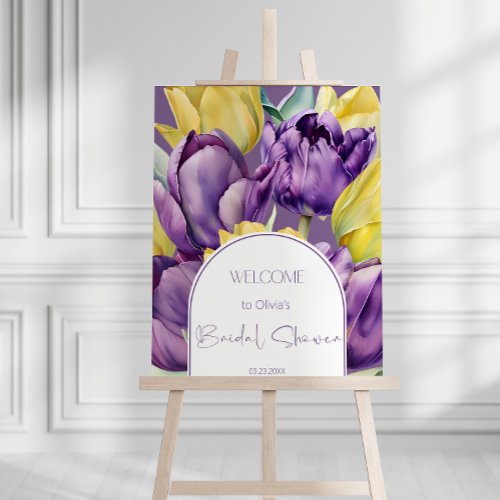 Purple yellow tulips Bridal shower Welcome Foam Board