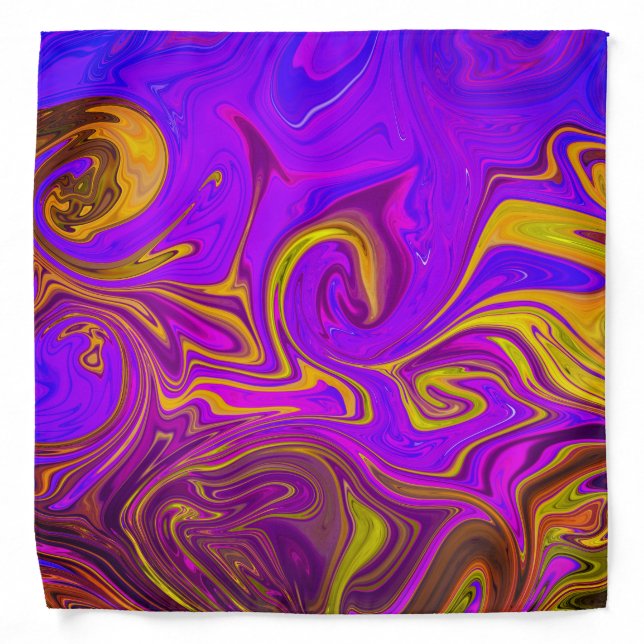 Purple Yellow Turquoise Abstract Swirl Pattern Bandana (Front)