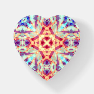 Purple Yellow Turquoise Geometric Colourful Heart Paperweight