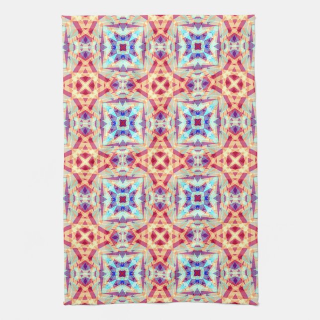 Purple Yellow Turquoise Red Geometric Colorful Kitchen Towel (Vertical)