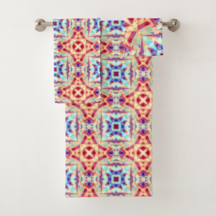 Purple Yellow Turquoise Red Geometric Moroccan Bath Towel Set