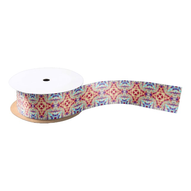 Purple Yellow Turquoise Red Geometric Moroccan Sat Satin Ribbon (Spool)