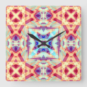 Purple Yellow Turquoise Red Geometric Moroccan Square Wall Clock