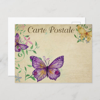 Purple & Yellow Vintage Butterflies Postcard