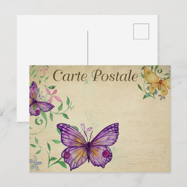 Purple & Yellow Vintage Butterflies Postcard (Front/Back)