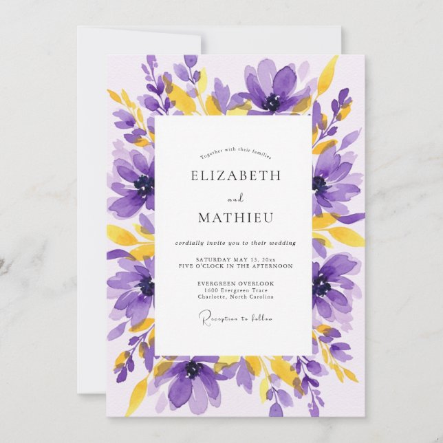 Purple Yellow Vivacious Summer Wedding Invitation (Front)
