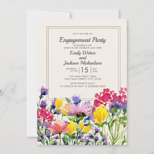 Purple Yellow Watercolor Floral Engagement Party Invitation