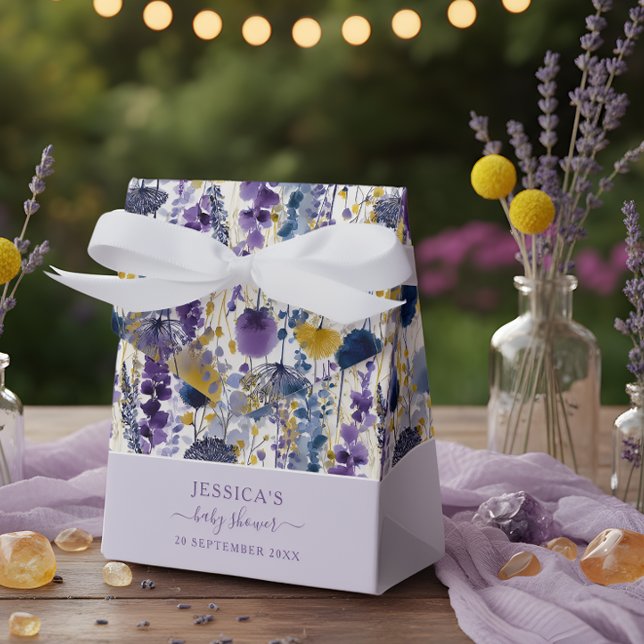 Purple Yellow Watercolor Wildflower Baby Shower Favor Boxes (Celebrate your mama-to-be moment in full bloom with this elegant wildflower design. )