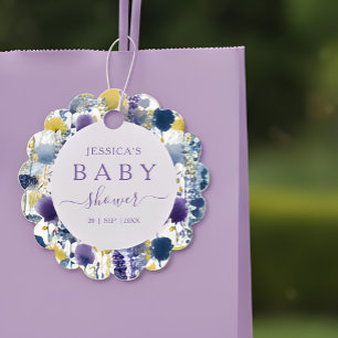 Purple Yellow Watercolor Wildflower Baby Shower Favor Tags