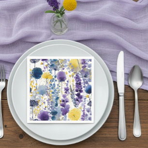 Purple Yellow Watercolor Wildflower Baby Shower Napkins