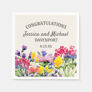 Purple Yellow Watercolor Wildflowers Wedding Napkins