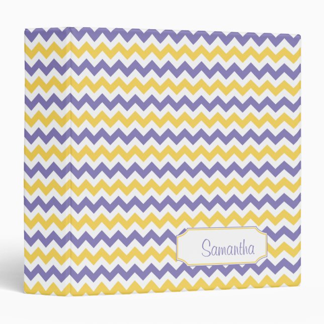 Purple Yellow White Chevron Pattern Personalized 3 Ring Binder (Front/Spine)