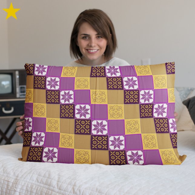 Purple Yellow White Classic European Mosaic Tiles Pillow Case (Creator Uploaded)