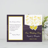 Purple Yellow White Floral, Hearts Wedding Program (Standing Front)
