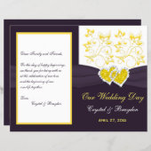 Purple Yellow White Floral, Hearts Wedding Program (Front/Back)