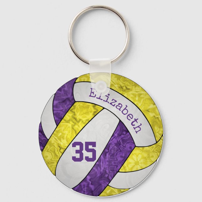 purple yellow white girls' sports volleyball keychain (Front)
