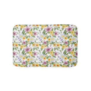 Purple Yellow White Green Floral Boho Chic  Bath Mat