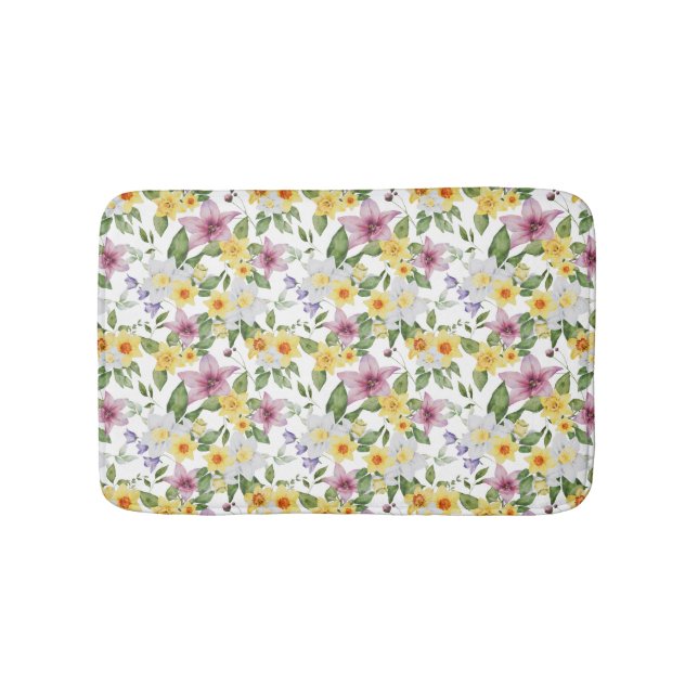 Purple Yellow White Green Floral Boho Chic  Bath Mat (Front)