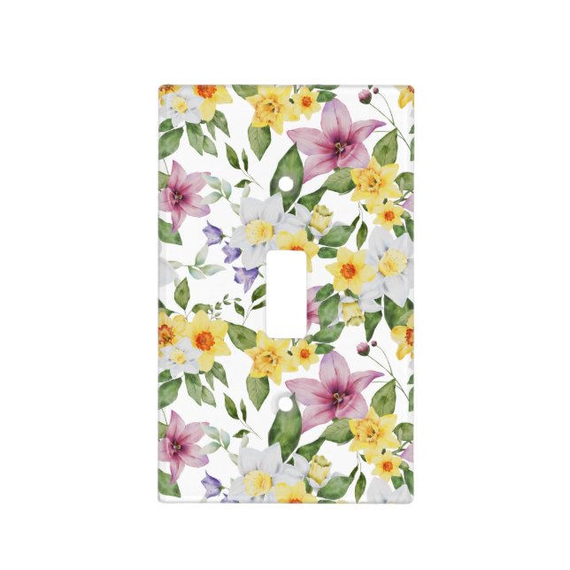 Purple Yellow White Green Floral Boho Chic Light Switch Cover (Front)