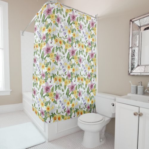 Purple Yellow White Green Floral Boho Chic  Shower Curtain