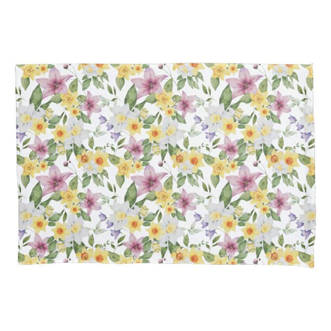 Purple Yellow White Green Floral Elegant Pillow Case (Front)