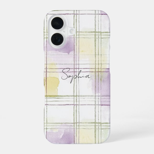 Purple Yellow White Plaid Stripes iPhone Case (Back)