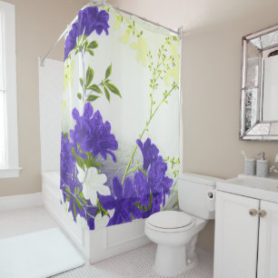 Purple yellow white spring blossom shower curtain