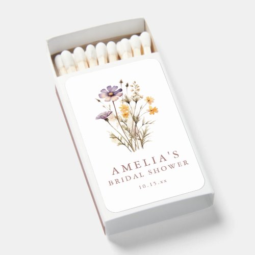 Purple Yellow Wildflower Boho Bridal Shower Favor Matchboxes