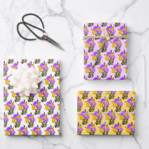 Purple Yellow Wildflower Photo Artwork Pattern Wrapping Paper Sheets