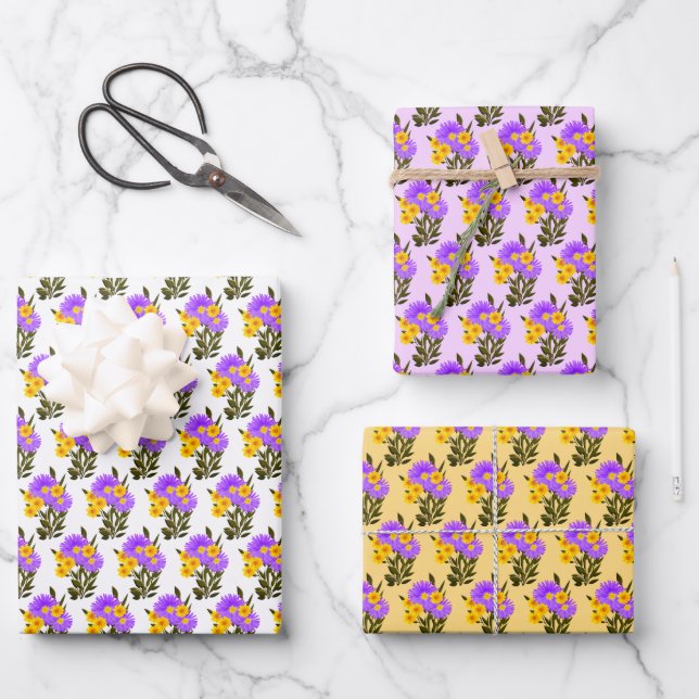Purple Yellow Wildflower Photo Artwork Pattern  Wrapping Paper Sheets (Front)
